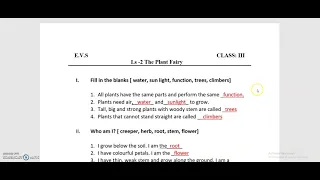 Class -3 , Ch- 2 The Plant Fairy ,Extra Question and Answer along with the worksheet .