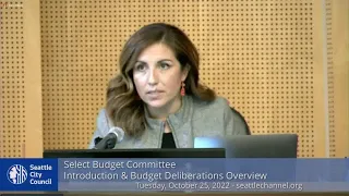 Seattle City Council Select Budget Committee 10/25/22 Session I