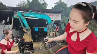 Beautiful, Talented Girl Successfully Repairs And Maintains An Excavator