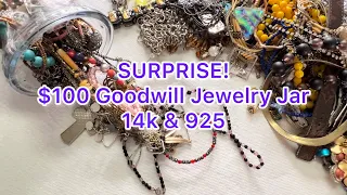 $100 Goodwill Jewelry Jar 14k 925 Found #jewelry #unboxing #treasure #goodwill #sterling #gold