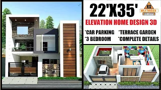 3D Home Design | 22x35 House Plans | 3 bhk | Terrace Garden |  Interior Design | Complete Details