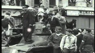 French civilians cheer as German prisoners are marched along a street during the ...HD Stock Footage