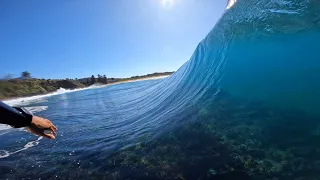 RAW POV SURFING GLASSY BARRELS OVER SHALLOW REEF!! (MINI SLAB)