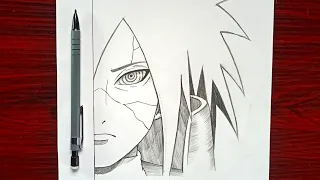 Easy anime drawing | How to Draw Madara Uchiha half face with ONE pencil | easy drawing tutorial
