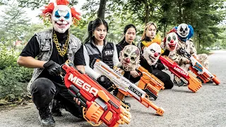 LTT Films : Black Warriors Silver Flash Nerf Guns Fight Crime Group Mr Tiger Mask Crazy