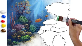 How to Paint Underwater World in Acrylics / Time-lapse / JMLisondra