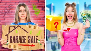 Chica Rica VS Pobre en una Venta de Garage | ¿Quién Puede Ganar más Dinero en 24 Horas?