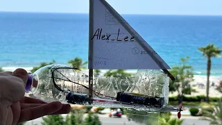 Sailing Speed Boat At Home From Plastic Bottle With DC Motor. Home DIY Sailboat + TEST