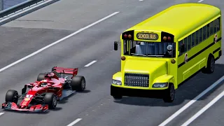 Ferrari F1 2018 vs School Bus with Jet Engine - Top Speed Battle