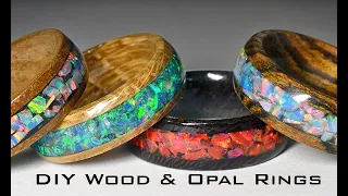 DIY - No Lathe Wood Ring with Opal Inlay