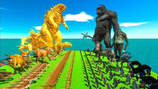 Dinosaurs revolt battle with TIGER GODZILLA 2014 + Giganotosaurus VS Team KING KONG Family - ARBS