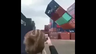Container fall down due to heavy wind
