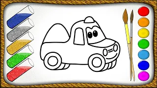 How to draw a car/ car coloring/ coloring video for kids/ golden glitter/ car drawing /