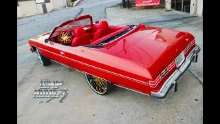 WhipAddict: 75' Chevy Caprice Vert Donk, Custom Red Paint, Custom Doors & Seats, Gold Savini 26s