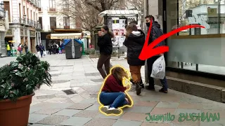 She fell on ground! Women scream so LOUD!! Bushman Prank 2021