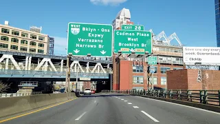 Brooklyn-Queens Expressway (wb full length) from Queens to Brooklyn, NYC