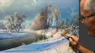 "Winter day" #winter landscape. Acrylic painting. Drawing lesson. Painting