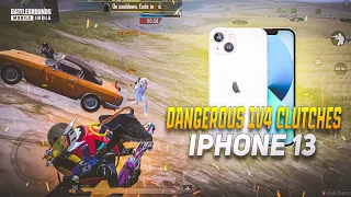 DANGEROUS 1V4 CLUTCHES 🔥IPHONE 13 SMOOTH + EXTREME PUBG / BGMI TEST 2024⚡️5 FINGER GAMEPLAY