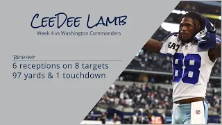 CeeDee Lamb WR Dallas Cowboys | Every target and catch | 2022 | Week 4 vs Washington Commanders