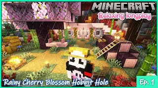 Minecraft Rainy Cherry Blossom Hobbit Hole 🌧️ Ambience & music