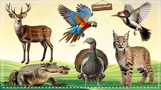 Discover the Wonders of the Animal Kingdom: Sika deer, Woodpecker, Crocodile, Turkey, Lynx, Parrot