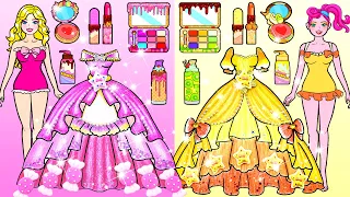 Concurso de vestidos de caramelo rosa y amarillo | Muñecas De Papel DIY | Woa Barbie Colombia
