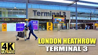 London Heathrow Terminal 3 (LHR 3) | Walking tour around Check in, Departure  and Arrival area in 4K