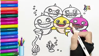 Drawing and Coloring Baby Shark Family for Kids and Toddlers | yasyaskids