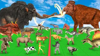 Giant Dinosaur vs Monster Lion Mammoth vs10 African Elephant Fight Cow Buffalo Saved By  Gorilla