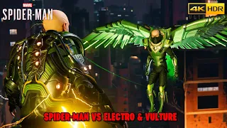 Spider-Man vs Electro & Vulture boss fight || SPIDER-MAN Remastered || 4K 60FPS