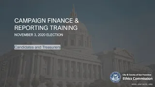 Training for Candidates and their Treasurers for the November 3, 2020 Election