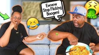 Flicking "BOOGERS" At My BOYFRIEND While He EATS *HILARIOUS*