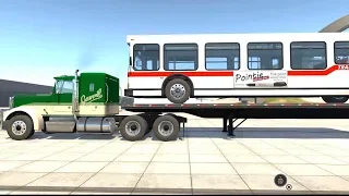 BeamNG Drive - T Series Truck + Flatbed Trailer Bus Transport