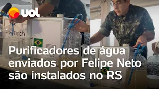 Rio Grande do Sul: Purificadores de água enviados por Felipe Neto começam a funcionar; vídeo