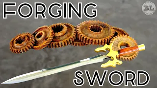 Hand FORGING a FANTASY SWORD Out of Rusted IRON GEAR