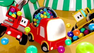 Tiny Trucks - The GUMBALL Machine - Kids Animation with Street Vehicles Bulldozer, Excavator & Crane