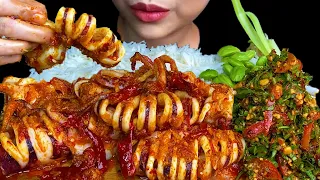 EATING SPICY FOOD||Spicy Squid Curry ,Centella Asiatica Leaf Salad