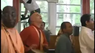 HH Bhakti Tirtha Swami,HH Radhanath swami and HH Indradyumna swami dancing in the ecstatic  kirtan