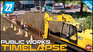 🚧 Broken Truck And Digging Trenches With JCB 220X LC  ⭐ FS22 City Public Works Timelapse