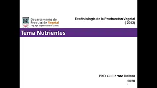 Ecofisiología de la Producción Vegetal - Clase Nutrientes I. PhD Guillermo Balboa