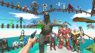 PARKOUR ZIG-ZAG & HUNTING GODZILLA,Jump in Lake Rescues Superheroes - Animal Revolt Battle Simulator