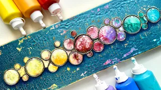 Vibrant 3D bubble acrylic pour painting with cracked background fluidart step by step tutorial