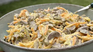 Невероятно Вкусный и Сочный Салат из куриных сердечек