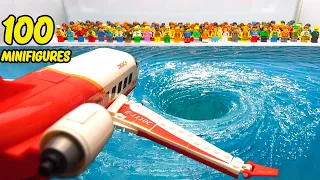 Testing LEGO Vortex VS. Airplane Crashes With 100 Minifigures on Bridge!