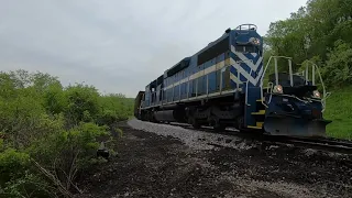 EMD SD 38-2 Climbing a 2.5% Grade on an 11 Degree Curve