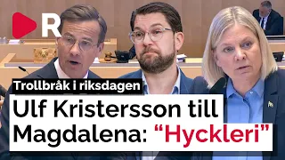 Partiledardebatt spårar ur: Trollhysterin tar över riksdagen