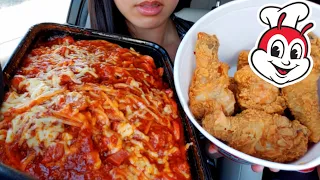 ASMR EATING JOLLIBEE SPICY Fried Chicken & SPAGHETTI CHEESE Satisfying Eating Sounds CAR MUKBANG