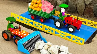 Diy tractor mini Bulldozer Harvesting Fruits | diy Concrete Bridge Tractor Transporting | HP Mini