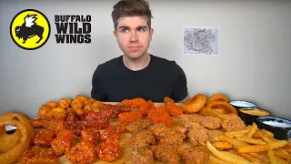 First time Trying BUFFALO WILD WINGS Boneless Wings Mukbang + Onion Rings, Cheese Curds +