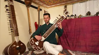 26 Yaman Sitar Lesson Series. Alap in Rag Yaman part 2. How to play Alap on sitar Rag Yaman